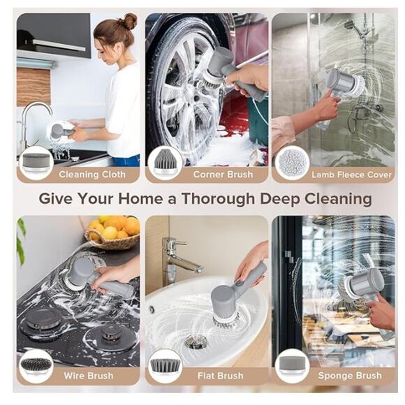 Electric Cleaning Brush Scrubber with 6 Replaceable Heads - Picture 6 of 7